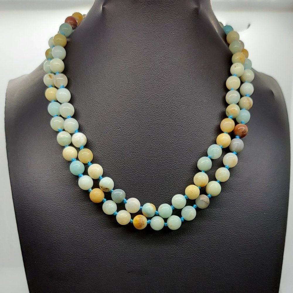 Amazonite Chalcedony Beaded Necklace, Handmade Amazonite Necklace, Artisan Bead